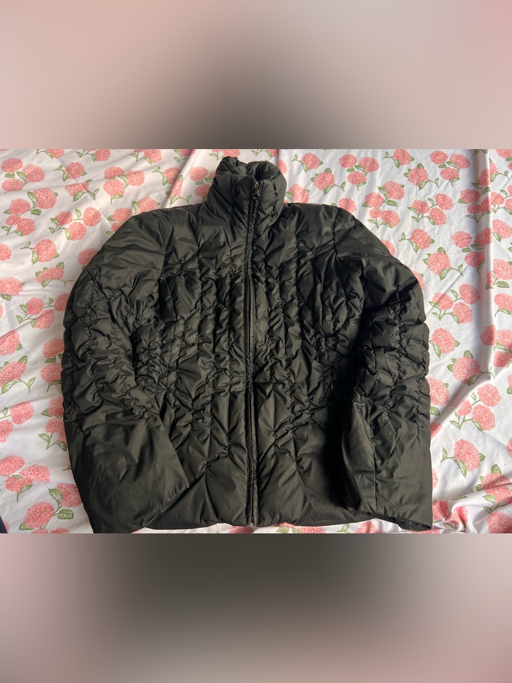 Nine West Black Gathered-Quilt Puffer Jacket